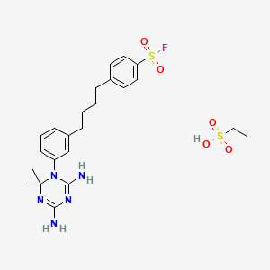 molecular formula C23H32FN5O5S2 B1200644 4-[4-[3-(4,6-Diamino-2,2-dimethyl-1,3,5-triazin-1-yl)phenyl]butyl]benzenesulfonyl fluoride;ethanesulfonic acid 