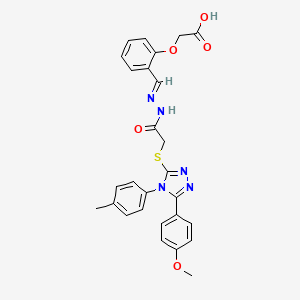 molecular formula C27H25N5O5S B12006479 (2-{(E)-[2-({[5-(4-methoxyphenyl)-4-(4-methylphenyl)-4H-1,2,4-triazol-3-yl]sulfanyl}acetyl)hydrazinylidene]methyl}phenoxy)acetic acid 