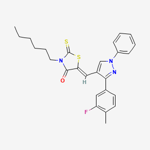 (5Z)-5-{[3-(3-fluoro-4-methylphenyl)-1-phenyl-1H-pyrazol-4-yl]methylene}-3-hexyl-2-thioxo-1,3-thiazolidin-4-one