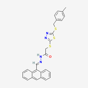 molecular formula C27H22N4OS3 B12006827 N'-[(E)-9-Anthrylmethylidene]-2-({5-[(4-methylbenzyl)sulfanyl]-1,3,4-thiadiazol-2-YL}sulfanyl)acetohydrazide 