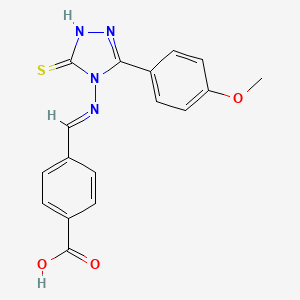 molecular formula C17H14N4O3S B12007120 4-((E)-{[3-mercapto-5-(4-methoxyphenyl)-4H-1,2,4-triazol-4-yl]imino}methyl)benzoic acid 