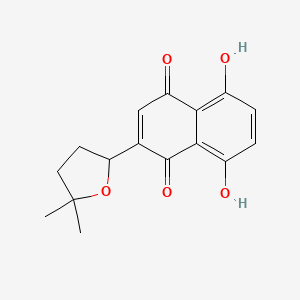 molecular formula C16H16O5 B1200730 2-(5,5-Dimethyloxolan-2-yl)-5,8-dihydroxynaphthalene-1,4-dione CAS No. 77386-93-7