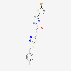 molecular formula C17H15BrN4OS4 B12007638 N'-[(E)-(5-bromothiophen-2-yl)methylidene]-2-({5-[(4-methylbenzyl)sulfanyl]-1,3,4-thiadiazol-2-yl}sulfanyl)acetohydrazide 