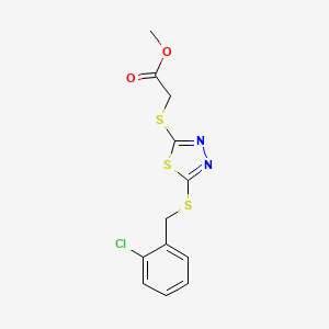 molecular formula C12H11ClN2O2S3 B12007665 Methyl ({5-[(2-chlorobenzyl)sulfanyl]-1,3,4-thiadiazol-2-yl}sulfanyl)acetate CAS No. 763111-35-9