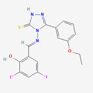 molecular formula C17H14I2N4O2S B12007777 3-(3-Ethoxyphenyl)-4-((2-hydroxy-3,5-diiodobenzylidene)amino)-1H-1,2,4-triazole-5(4H)-thione CAS No. 613249-87-9