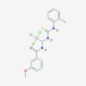 3-Methoxy-N-(2,2,2-trichloro-1-(3-(2-iodo-phenyl)-thioureido)-ethyl)-benzamide