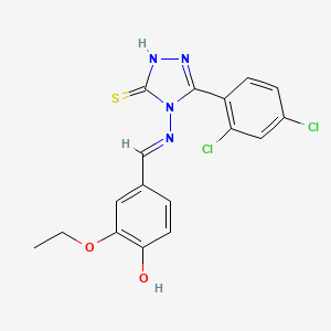 molecular formula C17H14Cl2N4O2S B12007836 4-((E)-{[3-(2,4-dichlorophenyl)-5-mercapto-4H-1,2,4-triazol-4-yl]imino}methyl)-2-ethoxyphenol 