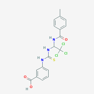 molecular formula C18H16Cl3N3O3S B12007883 3-{[(2,2,2-Trichloro-1-{[(4-methylphenyl)carbonyl]amino}ethyl)carbamothioyl]amino}benzoic acid 