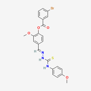 molecular formula C23H20BrN3O4S B12008200 2-Methoxy-4-((2-((4-methoxyphenyl)carbamothioyl)hydrazono)methyl)phenyl 3-bromobenzoate CAS No. 765912-83-2