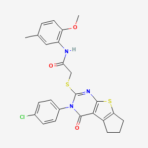 2-{[3-(4-chlorophenyl)-4-oxo-3,5,6,7-tetrahydro-4H-cyclopenta[4,5]thieno[2,3-d]pyrimidin-2-yl]sulfanyl}-N-(2-methoxy-5-methylphenyl)acetamide