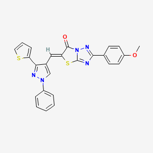 molecular formula C25H17N5O2S2 B12008405 (5Z)-2-(4-Methoxyphenyl)-5-{[1-phenyl-3-(2-thienyl)-1H-pyrazol-4-YL]methylene}[1,3]thiazolo[3,2-B][1,2,4]triazol-6(5H)-one CAS No. 623935-38-6