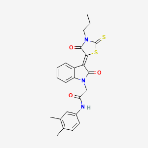 N-(3,4-dimethylphenyl)-2-[(3Z)-2-oxo-3-(4-oxo-3-propyl-2-thioxo-1,3-thiazolidin-5-ylidene)-2,3-dihydro-1H-indol-1-yl]acetamide