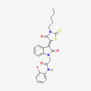 N-(2-fluorophenyl)-2-[(3Z)-2-oxo-3-(4-oxo-3-pentyl-2-thioxo-1,3-thiazolidin-5-ylidene)-2,3-dihydro-1H-indol-1-yl]acetamide