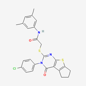 molecular formula C25H22ClN3O2S2 B12008956 2-{[3-(4-chlorophenyl)-4-oxo-3,5,6,7-tetrahydro-4H-cyclopenta[4,5]thieno[2,3-d]pyrimidin-2-yl]sulfanyl}-N-(3,5-dimethylphenyl)acetamide 