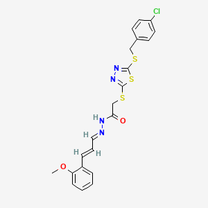 molecular formula C21H19ClN4O2S3 B12008975 2-({5-[(4-chlorobenzyl)sulfanyl]-1,3,4-thiadiazol-2-yl}sulfanyl)-N'-[(1E,2E)-3-(2-methoxyphenyl)prop-2-en-1-ylidene]acetohydrazide 