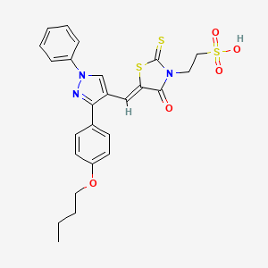 molecular formula C25H25N3O5S3 B12009695 2-((5Z)-5-{[3-(4-butoxyphenyl)-1-phenyl-1H-pyrazol-4-yl]methylene}-4-oxo-2-thioxo-1,3-thiazolidin-3-yl)ethanesulfonic acid CAS No. 623940-47-6