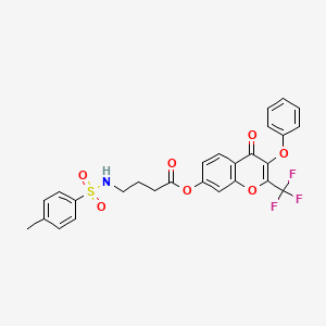 molecular formula C27H22F3NO7S B12009777 4-oxo-3-phenoxy-2-(trifluoromethyl)-4H-chromen-7-yl 4-{[(4-methylphenyl)sulfonyl]amino}butanoate 