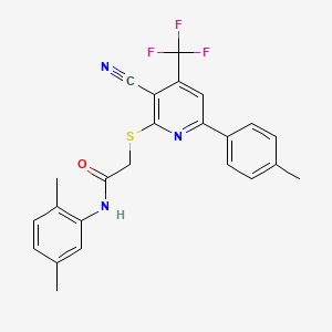 molecular formula C24H20F3N3OS B12010021 2-{[3-Cyano-6-(4-methylphenyl)-4-(trifluoromethyl)-2-pyridinyl]sulfanyl}-N-(2,5-dimethylphenyl)acetamide CAS No. 618072-61-0