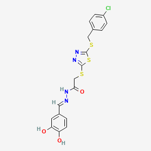 molecular formula C18H15ClN4O3S3 B12010061 2-({5-[(4-chlorobenzyl)sulfanyl]-1,3,4-thiadiazol-2-yl}sulfanyl)-N'-[(E)-(3,4-dihydroxyphenyl)methylidene]acetohydrazide 