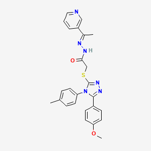 molecular formula C25H24N6O2S B12010072 2-{[5-(4-methoxyphenyl)-4-(4-methylphenyl)-4H-1,2,4-triazol-3-yl]sulfanyl}-N'-[(1E)-1-(pyridin-3-yl)ethylidene]acetohydrazide 