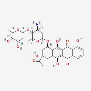 molecular formula C33H39NO13 B1201017 9-acetyl-7-[4-amino-5-(4,5-dihydroxy-6-methyloxan-2-yl)oxy-6-methyloxan-2-yl]oxy-6,9,11-trihydroxy-4-methoxy-8,10-dihydro-7H-tetracene-5,12-dione CAS No. 67441-26-3