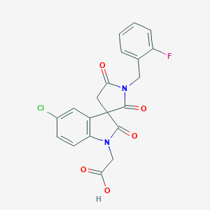 molecular formula C20H14ClFN2O5 B120103 5-氯-1'-[(2-氟苯基)甲基]-2,2',5'-三氧代-螺[3H-吲哚-3,3'-吡咯烷-1(2H)-乙酸 CAS No. 916046-55-4
