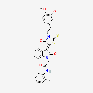 molecular formula C31H29N3O5S2 B12010522 2-((3Z)-3-{3-[2-(3,4-dimethoxyphenyl)ethyl]-4-oxo-2-thioxo-1,3-thiazolidin-5-ylidene}-2-oxo-2,3-dihydro-1H-indol-1-yl)-N-(2,4-dimethylphenyl)acetamide 