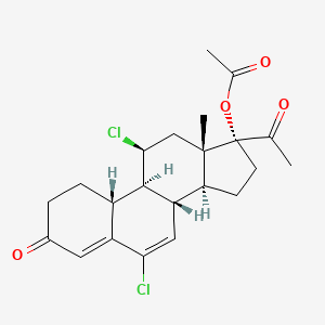 molecular formula C22H26Cl2O4 B1201057 [(8S,9S,10R,11S,13S,14S,17R)-17-acetyl-6,11-dichloro-13-methyl-3-oxo-1,2,8,9,10,11,12,14,15,16-decahydrocyclopenta[a]phenanthren-17-yl] acetate CAS No. 24432-00-6