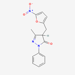 molecular formula C15H13N3O4 B1201078 3H-Pyrazol-3-one, 2,4-dihydro-5-methyl-4-((5-nitro-2-furanyl)methyl)-2-phenyl- CAS No. 71188-80-2