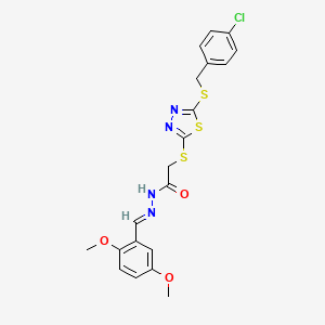 molecular formula C20H19ClN4O3S3 B12010826 2-({5-[(4-chlorobenzyl)sulfanyl]-1,3,4-thiadiazol-2-yl}sulfanyl)-N'-[(E)-(2,5-dimethoxyphenyl)methylidene]acetohydrazide 