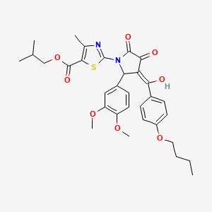 molecular formula C32H36N2O8S B12010838 2-methylpropyl 2-{3-[(4-butoxyphenyl)carbonyl]-2-(3,4-dimethoxyphenyl)-4-hydroxy-5-oxo-2,5-dihydro-1H-pyrrol-1-yl}-4-methyl-1,3-thiazole-5-carboxylate 