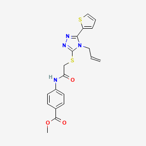 molecular formula C19H18N4O3S2 B12010845 Methyl 4-(2-((4-allyl-5-(thiophen-2-yl)-4H-1,2,4-triazol-3-yl)thio)acetamido)benzoate CAS No. 573973-78-1