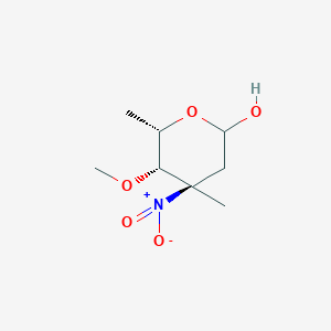 molecular formula C8H15NO5 B1201105 Tetrahydro-5-methoxy-4,6-dimethyl-4-nitro-2H-pyran-2-ol CAS No. 69282-20-8