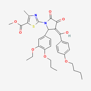 molecular formula C32H36N2O8S B12011118 Methyl 2-[3-(4-butoxybenzoyl)-2-(3-ethoxy-4-propoxyphenyl)-4-hydroxy-5-oxo-2,5-dihydro-1H-pyrrol-1-YL]-4-methyl-1,3-thiazole-5-carboxylate 