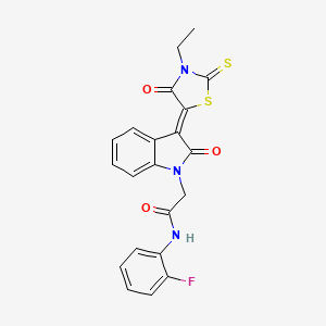 molecular formula C21H16FN3O3S2 B12011167 2-[(3Z)-3-(3-ethyl-4-oxo-2-thioxo-1,3-thiazolidin-5-ylidene)-2-oxo-2,3-dihydro-1H-indol-1-yl]-N-(2-fluorophenyl)acetamide CAS No. 618072-57-4