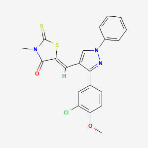 (5Z)-5-[[3-(3-chloro-4-methoxyphenyl)-1-phenylpyrazol-4-yl]methylidene]-3-methyl-2-sulfanylidene-1,3-thiazolidin-4-one