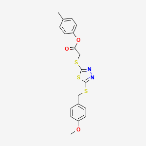 molecular formula C19H18N2O3S3 B12011329 4-Methylphenyl ((5-((4-methoxybenzyl)thio)-1,3,4-thiadiazol-2-YL)thio)acetate CAS No. 763135-00-8