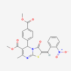 molecular formula C24H19N3O7S B12011342 methyl (2E)-5-[4-(methoxycarbonyl)phenyl]-7-methyl-2-(2-nitrobenzylidene)-3-oxo-2,3-dihydro-5H-[1,3]thiazolo[3,2-a]pyrimidine-6-carboxylate CAS No. 612077-26-6