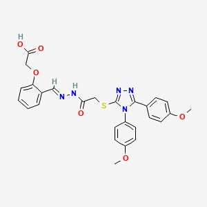 (2-{(E)-[2-({[4,5-bis(4-methoxyphenyl)-4H-1,2,4-triazol-3-yl]sulfanyl}acetyl)hydrazinylidene]methyl}phenoxy)acetic acid