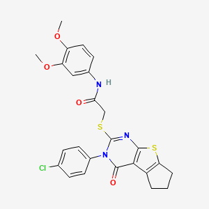 2-{[3-(4-chlorophenyl)-4-oxo-3,5,6,7-tetrahydro-4H-cyclopenta[4,5]thieno[2,3-d]pyrimidin-2-yl]sulfanyl}-N-(3,4-dimethoxyphenyl)acetamide