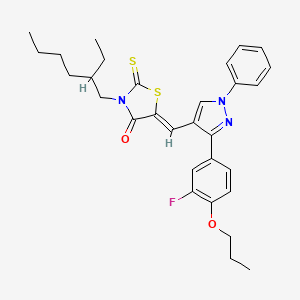 molecular formula C30H34FN3O2S2 B12011573 (5Z)-3-(2-Ethylhexyl)-5-{[3-(3-fluoro-4-propoxyphenyl)-1-phenyl-1H-pyrazol-4-YL]methylene}-2-thioxo-1,3-thiazolidin-4-one CAS No. 623940-04-5