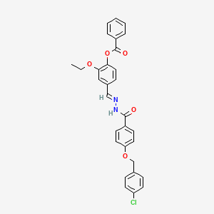 4-(2-(4-((4-Chlorobenzyl)oxy)benzoyl)carbohydrazonoyl)-2-ethoxyphenyl benzoate