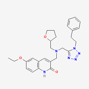 molecular formula C27H32N6O3 B1201168 6-ethoxy-3-[[2-oxolanylmethyl-[[1-(2-phenylethyl)-5-tetrazolyl]methyl]amino]methyl]-1H-quinolin-2-one 
