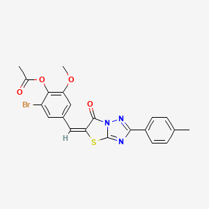 2-bromo-6-methoxy-4-[(E)-(2-(4-methylphenyl)-6-oxo[1,3]thiazolo[3,2-b][1,2,4]triazol-5(6H)-ylidene)methyl]phenyl acetate