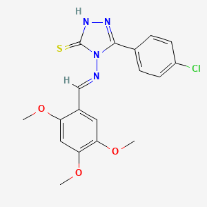 molecular formula C18H17ClN4O3S B12011813 5-(4-Chlorophenyl)-4-{[(E)-(2,4,5-trimethoxyphenyl)methylidene]amino}-4H-1,2,4-triazol-3-YL hydrosulfide 