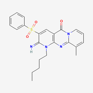 molecular formula C23H24N4O3S B12012091 5-(benzenesulfonyl)-6-imino-11-methyl-7-pentyl-1,7,9-triazatricyclo[8.4.0.03,8]tetradeca-3(8),4,9,11,13-pentaen-2-one CAS No. 606963-83-1