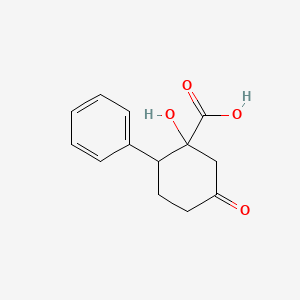 molecular formula C13H14O4 B12012158 1-Hydroxy-5-oxo-2-phenylcyclohexanecarboxylic acid 