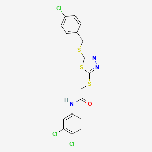 molecular formula C17H12Cl3N3OS3 B12012294 2-({5-[(4-chlorobenzyl)sulfanyl]-1,3,4-thiadiazol-2-yl}sulfanyl)-N-(3,4-dichlorophenyl)acetamide CAS No. 577787-81-6