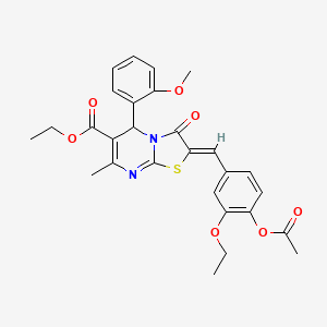 molecular formula C28H28N2O7S B12012317 ethyl (2Z)-2-[4-(acetyloxy)-3-ethoxybenzylidene]-5-(2-methoxyphenyl)-7-methyl-3-oxo-2,3-dihydro-5H-[1,3]thiazolo[3,2-a]pyrimidine-6-carboxylate 