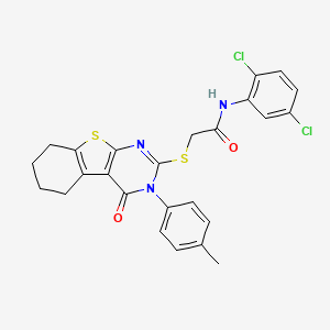 molecular formula C25H21Cl2N3O2S2 B12012364 N-(2,5-dichlorophenyl)-2-{[3-(4-methylphenyl)-4-oxo-3,4,5,6,7,8-hexahydro[1]benzothieno[2,3-d]pyrimidin-2-yl]sulfanyl}acetamide 